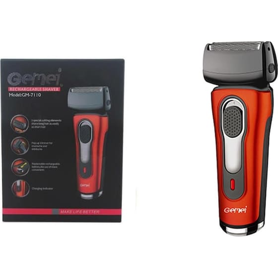 GEMEI GM-7110 Ξυριστική Μηχανή Επαναφορτιζόμενη Πορτοκαλί image 0