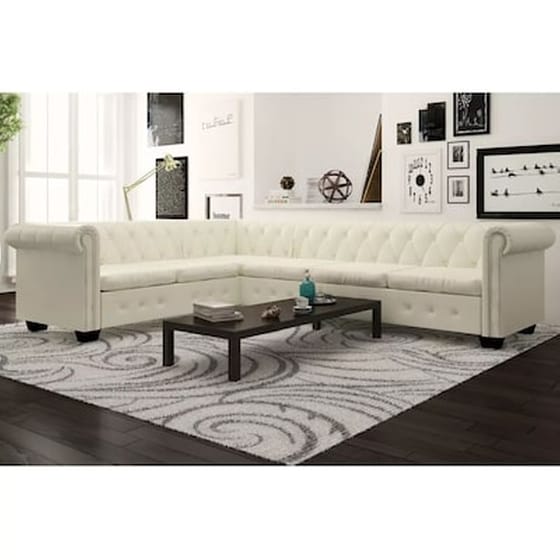 Γωνιακός Εξαθέσιος Καναπές VidaXL Chesterfield 260x205cm - Λευκό image 0