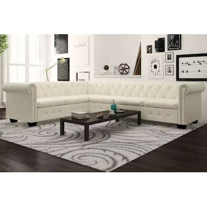 Γωνιακός Εξαθέσιος Καναπές VidaXL Chesterfield 260x205cm - Λευκό