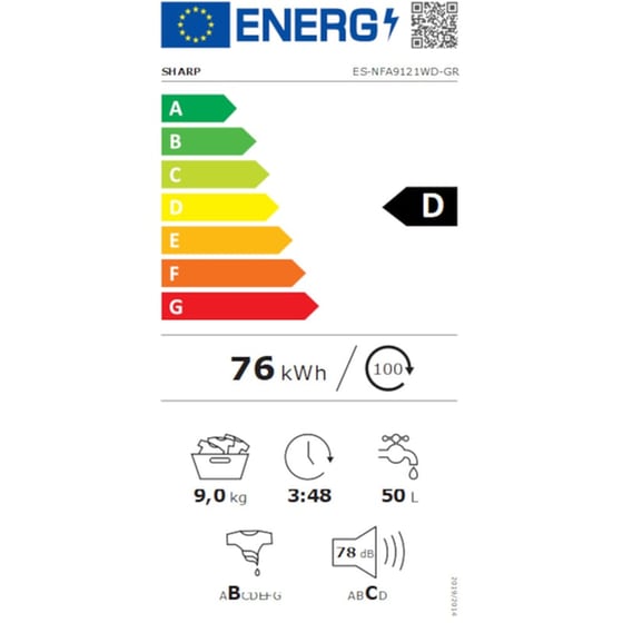 SHARP ES-NFA9121WD-GR 9 kg 1.200 Στροφές Λευκό Πλυντήριο Ρούχων image 4