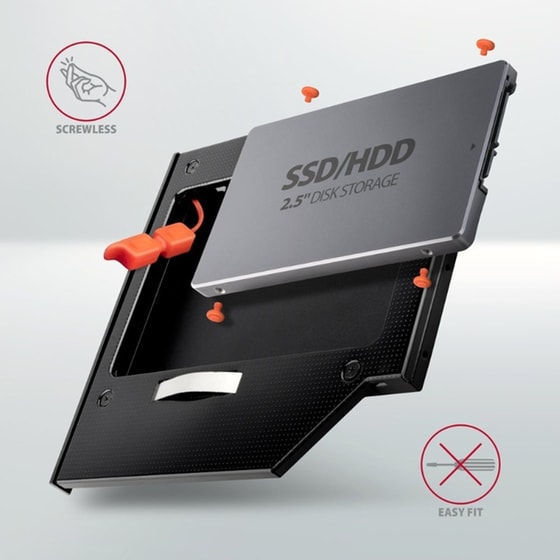 AXAGON RSS-CD09 Caddy 9.5mm για 2.5" SSD/HDD σε DVD Slot με LED Αλουμινίου image 3
