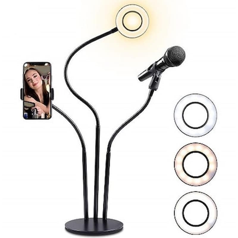 OEM Ring Light 3 In 1 - Φωτιστικό Δαχτυλίδι Με Βάση, Βάση Κινητού + Βάση Μικροφώνου -oem Rk25