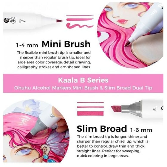 Μαρκαδόροι Σχεδίου Ohuhu&nbsp;Kaala Διπλή&nbsp;Μύτη&nbsp;Brush & Chisel&nbsp;(60 Τεμάχια) image 3