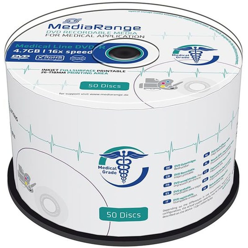 MEDIARANGE Mediarange Medical Line Dvd-r 120 4.7gb 16x Inkjet Fullsurface Printable Cake Box X 50 (mr429)