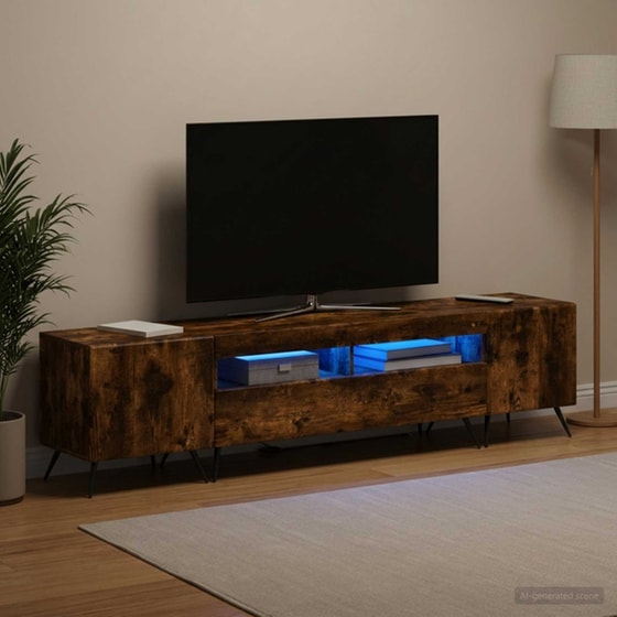Έπιπλο Τηλεόρασης VidaXL BREDA με LED 3 τμχ 198 x 35 x 43 cm - Καπνιστή Δρυς image 1
