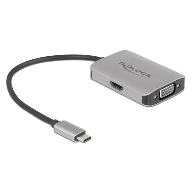 Delock Αντάπτορας Usb Type-c Σε Hdmi + Vga 87776, 4k, Hdr, 20cm, Ασημί