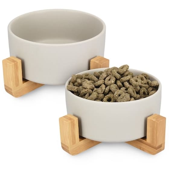 Navaris Σετ Από 2x Κεραμικά Μπολ Φαγητού Με Ξύλινες Bamboo Βάσεις image 0