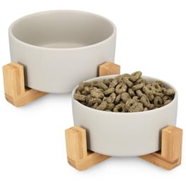 Navaris Σετ Από 2x Κεραμικά Μπολ Φαγητού Με Ξύλινες Bamboo Βάσεις