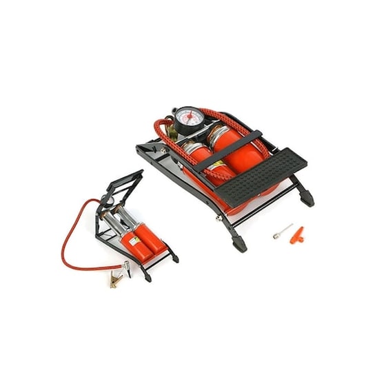 Διπλή Τρόμπα Ποδιού 7 Bar/100 Psi Με Δύο Κυλίνδρους Για Αυτοκίνητο Κτλ Με Μανόμετρο Σε Κόκκινο Χρώμα image 1
