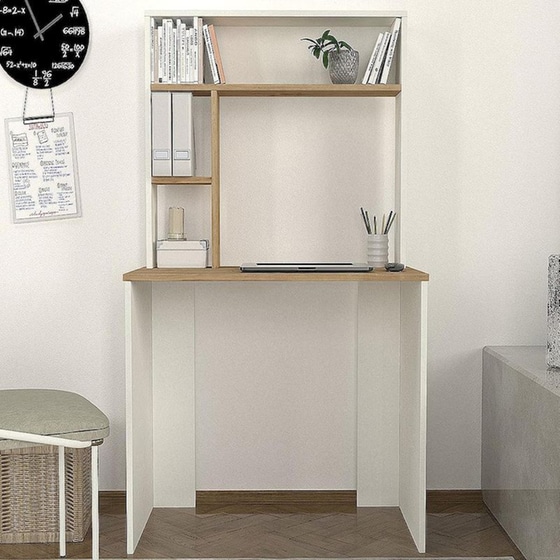 Γραφείο Βιβλιοθήκη ArteLibre Arago από Μοριοσανίδα/Μελαμίνη 90x45x148cm - Λευκό/Φυσικό Καφέ image 4