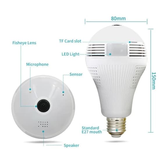 Ασύρματη IP Camera Globostar Ε27 Full HD Dome 360° Σε Σχήμα Λάμπας Με Ντουί Και Βάση image 3