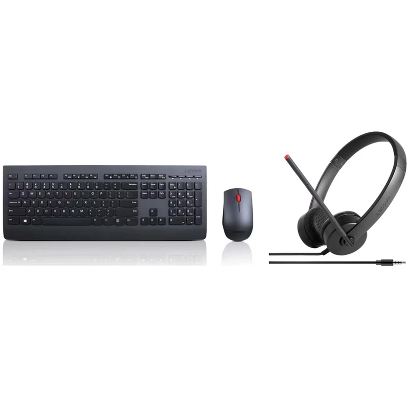 Σετ Πληκτρολόγιο Και Ποντίκι Ασύρματο Lenovo Professional + Ακουστικά Κεφαλής Lenovo Essential Stereo