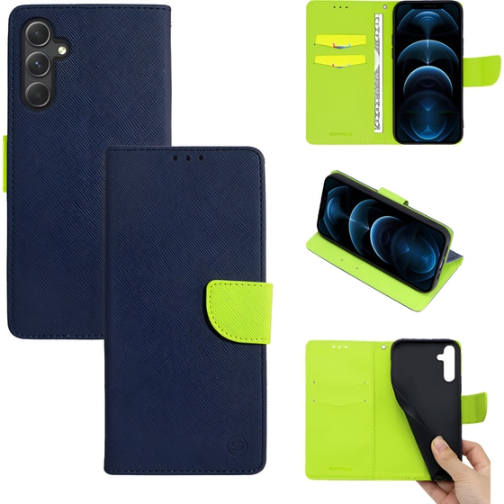 Θήκη Samsung Galaxy A14 - Sonique Trend Book - Σκούρο Μπλε / Λαχανί image 3