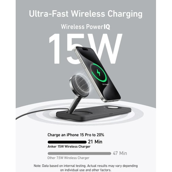 Ασύρματος Φορτιστής ANKER MagGo 3 in 1 Wireless Charging PAD 15W - Black image 2