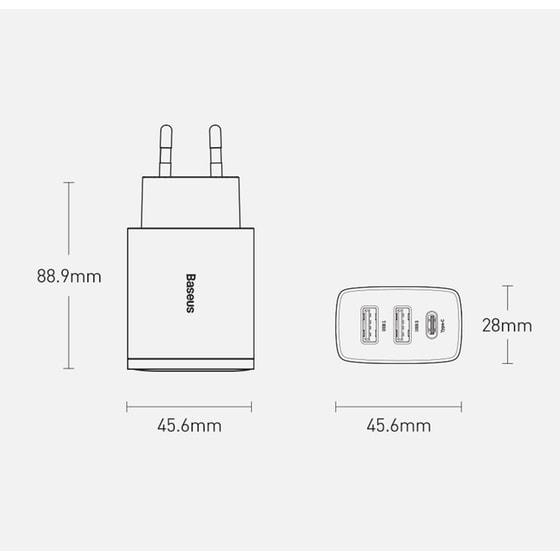 Φορτιστής Πρίζας Baseus CCXJ-E02 Usb-C/2xUsb 30W - White image 9