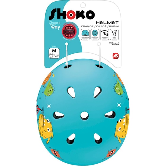 Παιδικό Κράνος SHOKO με Φως Minty Monsters Medium (51-54 cm) - Γαλάζιο με Σχέδιο image 0