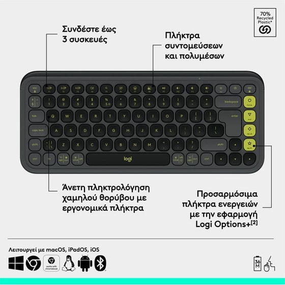 Logitech POP Icon Keys Ασύρματο Πληκτρολόγιο με Bluetooth - Γραφίτης (US) image 6