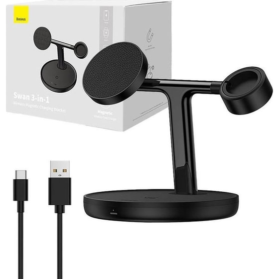 Ασύρματος Φορτιστής Bracket Baseus Swan 3 σε 1 20W - Μαύρο image 0