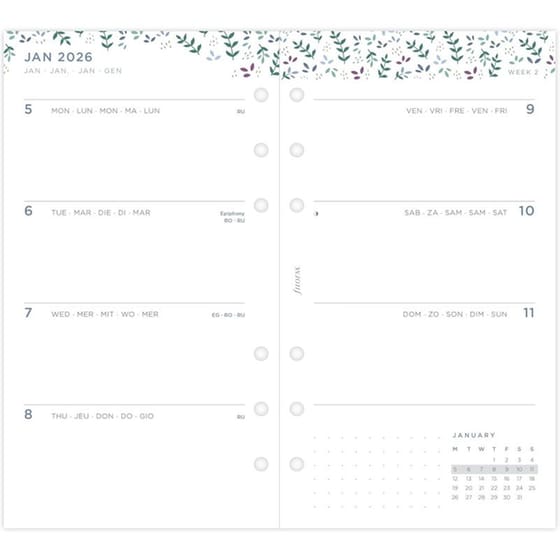 Ανταλλακτικά Φύλλα Ημερολογίου Filofax 2026 Eng. Personal Garden Εβδομαδιαίο σε 2 Σελ.. image 1