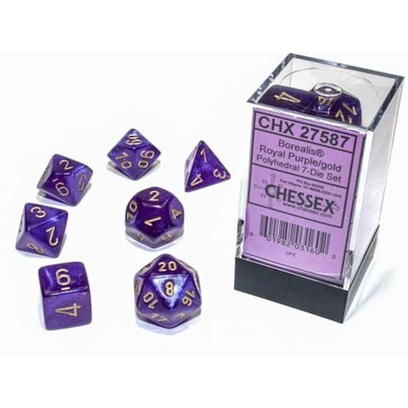 Chessex Borealis Polyhedral Royal Purple/gold Luminary 7-die Set
