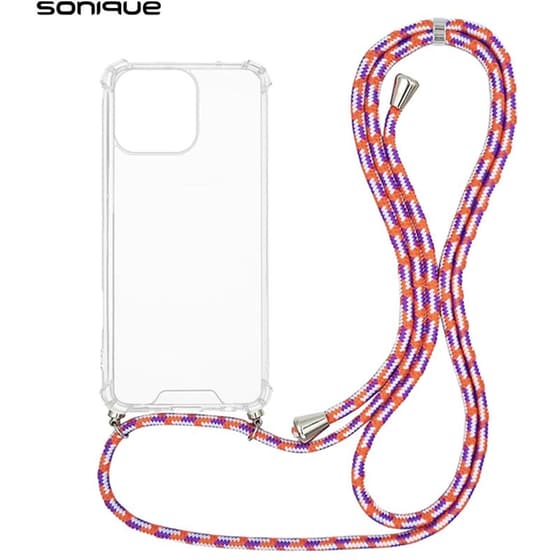 Θήκη Apple iPhone 16 Pro - Sonique Armor Clear Θήκη Σιλικόνης με Κορδόνι - Rainbow Κοραλλί image 0