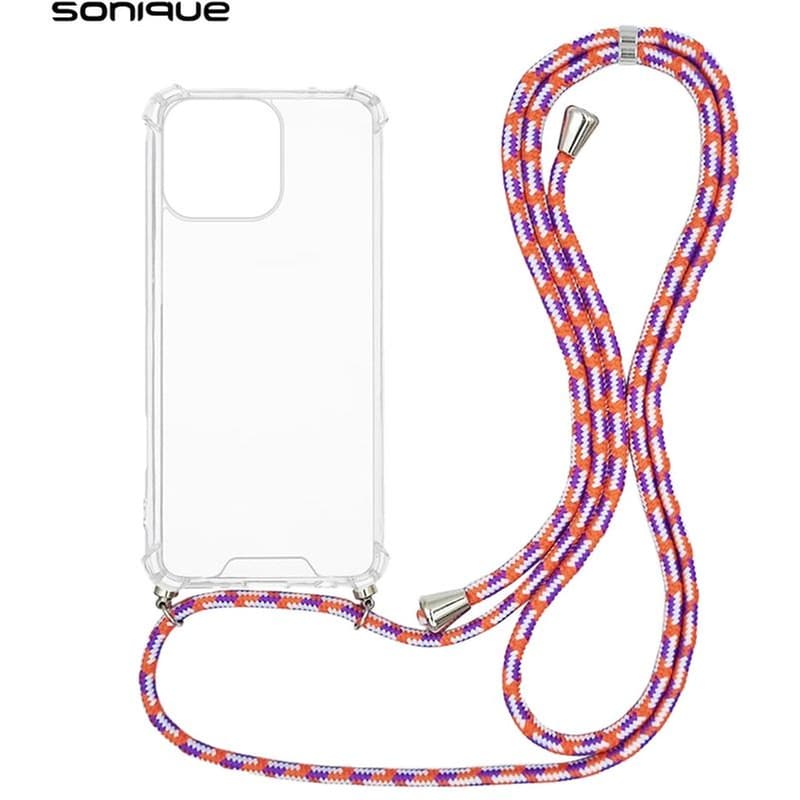 Θήκη Σιλικόνης Με Κορδόνι Sonique Armor Clear Apple Iphone 16 Pro Rainbow Κοραλλί
