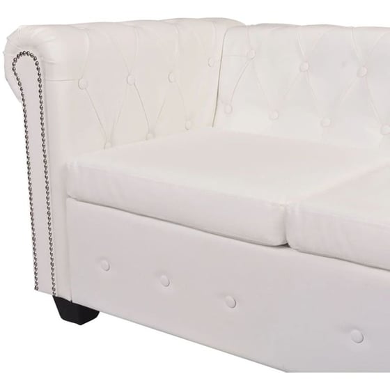 Γωνιακός Πενταθέσιος Καναπές VidaXL Chesterfield 205x205cm - Λευκό image 4