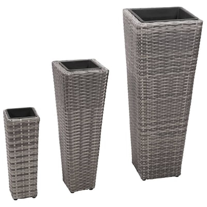 Vidaxl Ζαρντινιέρες Υπερυψωμένες 3 Τεμ. Γκρι Από Συνθετικό Ρατάν VIDAXL