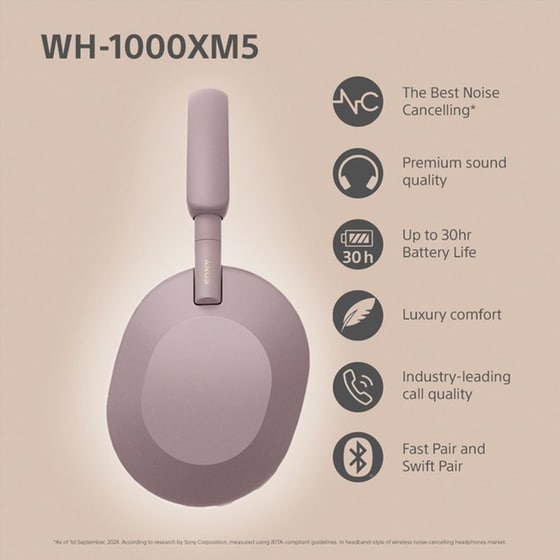 Sony WH-1000XM5 Premium Noise Cancelling Wireless Over Ear Headphones - Smoky Pink image 1