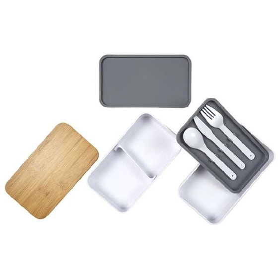 Φαγητοδοχείο Lunch Box Cook Concept 2 Επιπέδων με Μαχαιροπίρουνα 18.5x10.5x9.7 cm  Ka4820 - Λευκό/Γκρι image 3