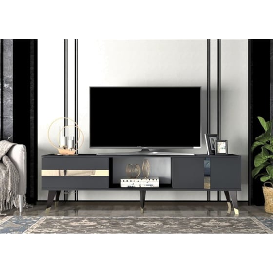Έπιπλο Τηλεόρασης 24Mall Vana από Μοριοσανίδα 150x29.6x50 cm - Ανθρακί/Χρυσό image 1