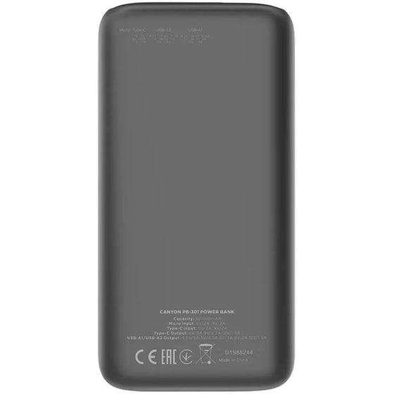 Powerbank Canyon 30.000 mAh - Μαύρο image 1