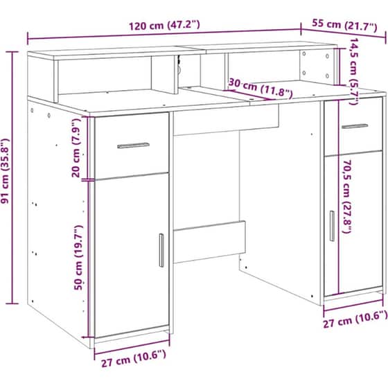 Γραφείο VidaXL με LED από Επεξεργασμένο Ξύλο 120x55x91 cm - Λευκό image 12