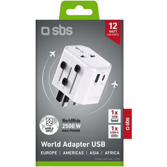Αντάπτορας SBS World Adapter USB 1x USB-C / 1x USB-A 2500W - White image 1