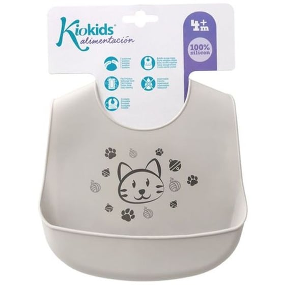 Σαλιάρα Σιλικόνης Kiokids Γκρι Γατάκι image 1