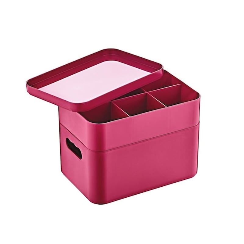 HERZBERG Κουτί Αποθήκευσης Herzberg Πολλαπλών Χρήσεων 2 Επιπέδων Με 7 Θήκες από Πλαστικό 22.5x15.5x18 cm - Ροζ