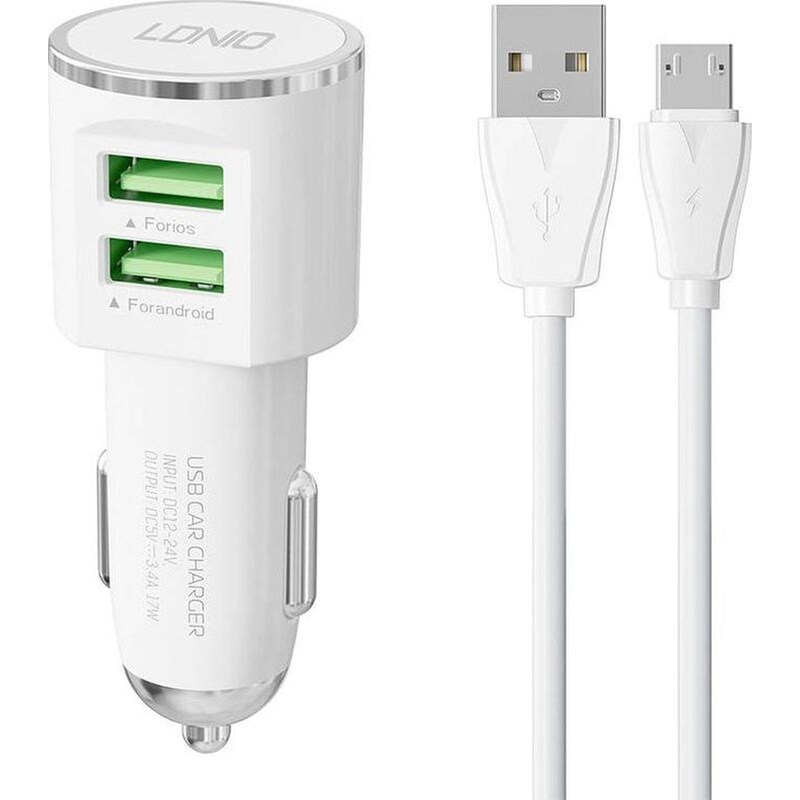 LDNIO Ldnio Φορτιστής Αυτοκινήτου Dl-c29 2x USB 3.4a Με Καλώδιο MicroUSB