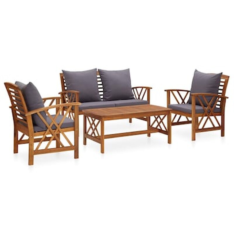 Σετ Σαλόνι Κήπου Vidaxl από Μασίφ Ξύλο Ακακίας με Μαξιλάρια 4 Τμχ - Γκρι