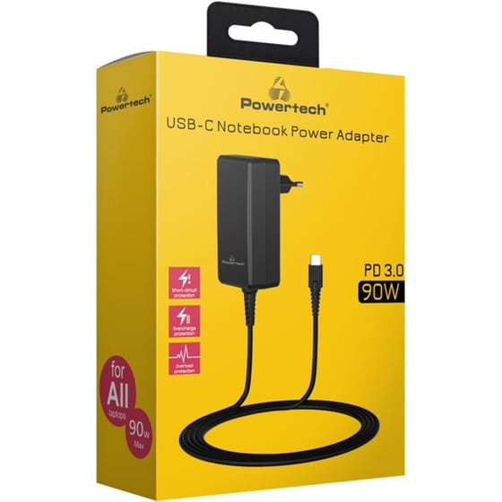 Φορτιστής POWERTECH PT-1157 Universal για laptop με υποδοχή USB-C - 90 W image 1