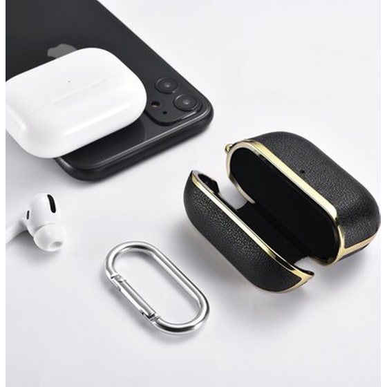 Icarer Electroplating Pu Leather Θήκη Για Apple Airpods Pro - Black image 1