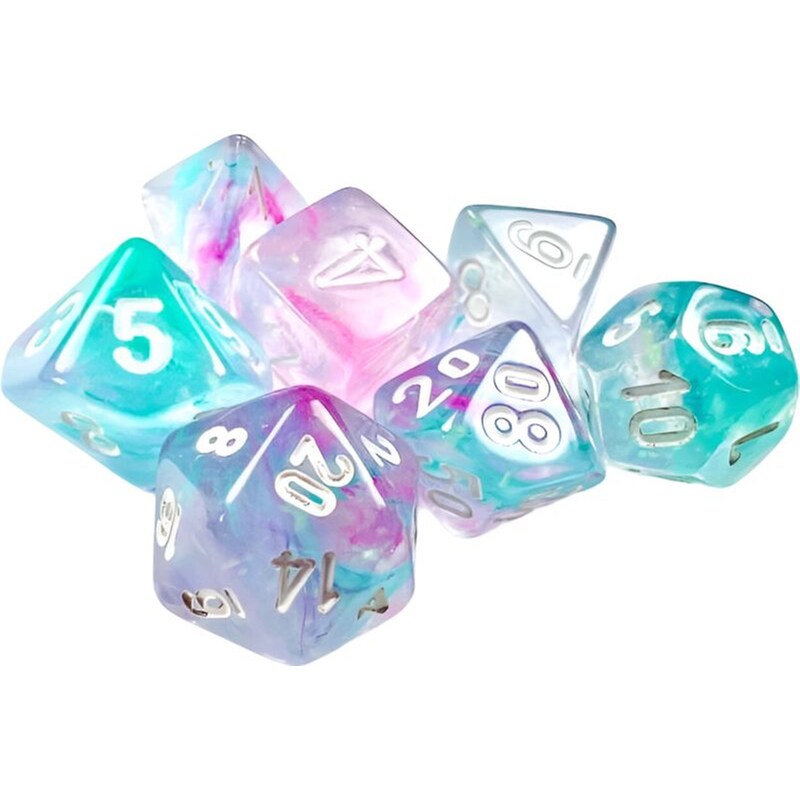 CHESSEX Nebula Wisteria/White Mini Polyhedral 7-die Set CHESSEX