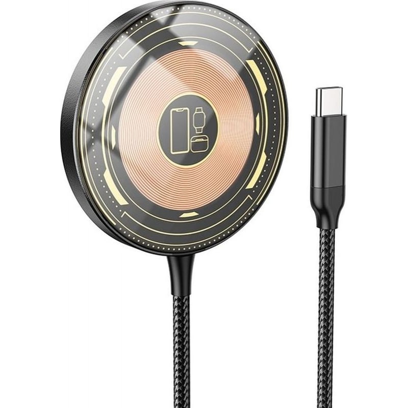 HOCO Ασύρματος Φορτιστής Hoco CW45 Discovery Edition Magnetic MagSafe 3-in-1 15W Με Καλώδιο USB-C 1m - Μαύρο