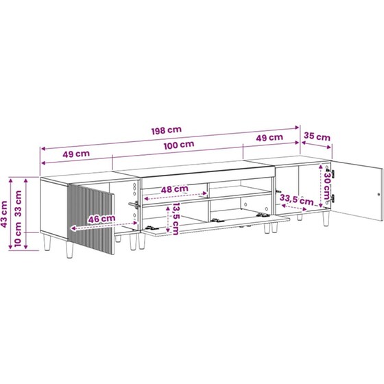 Έπιπλο Τηλεόρασης VidaXL ARNHEM με LED 3 τμχ 198 x 35 x 43 cm - Γκρι image 6