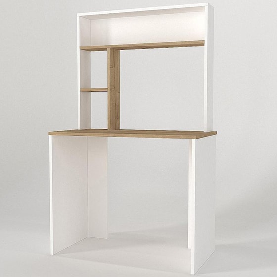 Γραφείο Βιβλιοθήκη ArteLibre Arago από Μοριοσανίδα/Μελαμίνη 90x45x148cm - Λευκό/Φυσικό Καφέ image 1