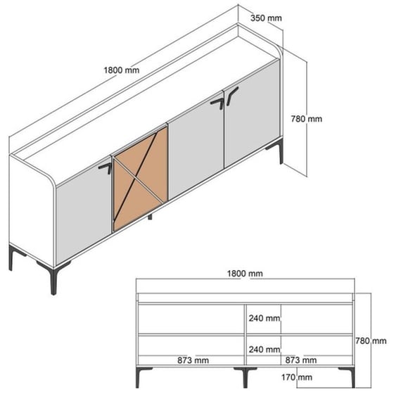Μπουφές 24Mall Agora από Μοριοσανίδα/Μέταλλο 180x35x78 cm - Μαύρος/Καρυδί image 6