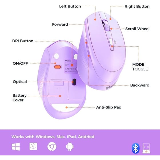 Meetion DirectorA Εργονομικό Combo Σετ Ασύρματο Πληκτρολόγιο & Ποντίκι Μωβ image 1