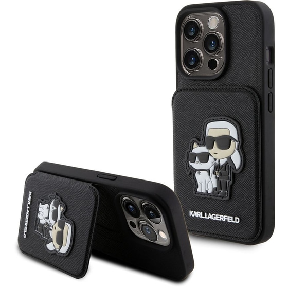 Θήκη Karl Lagerfeld iPhone 15 Pro - Karl Lagerfeld Karl Choupette Saffiano Cardslots & Stand Case - Black image 6