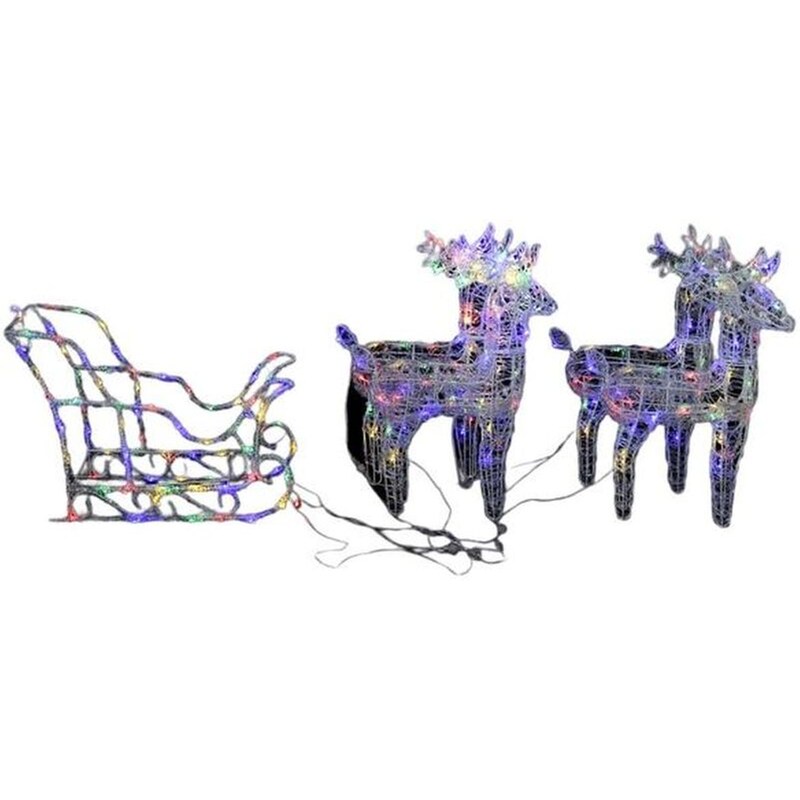 Χριστουγεννιάτικοι Διακοσμητικοί Τάρανδοι με Έλκηθρο από Ακρυλικό 240 Led 280x28x55cm