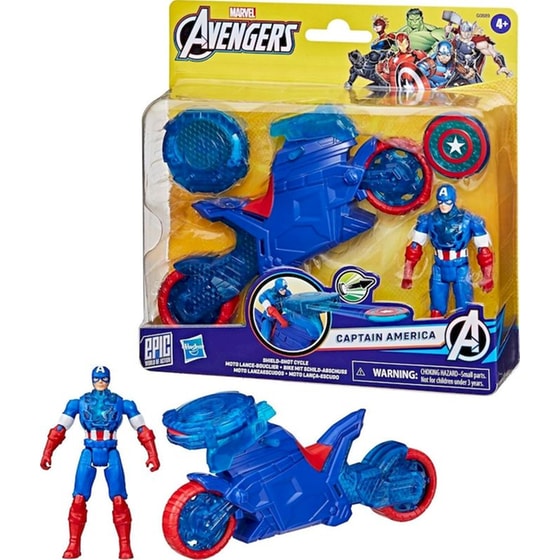 Hasbro Φιγούρα Marvel Avengers Epic World Of Action Captain America Shield-Shot-Shot Cycle με Μοτοσυκλέτα image 1