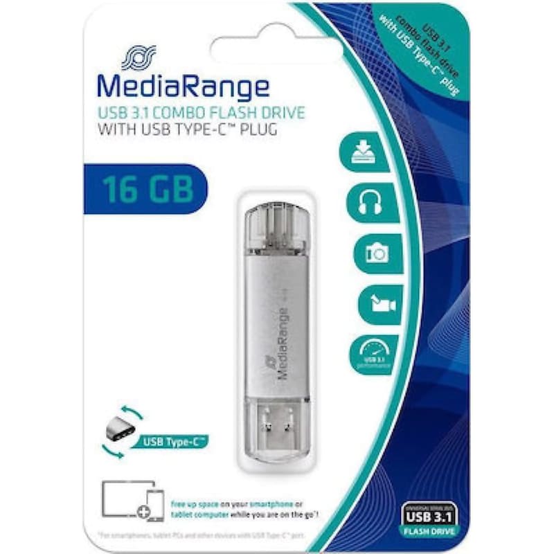 MEDIARANGE MediaRange 16 GB USB-A/C 3.1 Stick - Ασημί